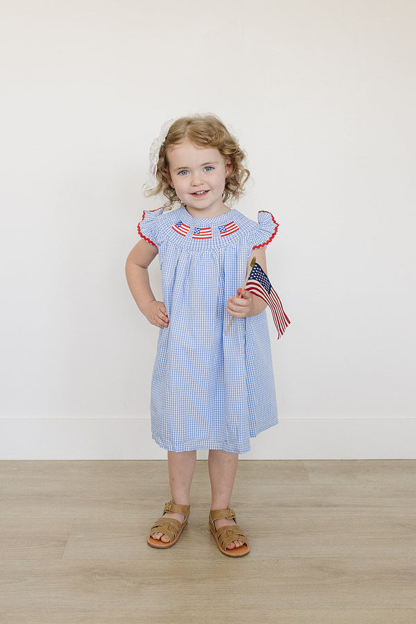 Flag Gingham Smocked Dress