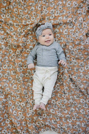 Heather Grey Bamboo Snap Long Sleeve Ribbed Bodysuit