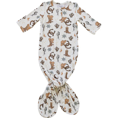 Outlaw Cowboy Ribbed Bamboo Knot Gown for babies, perfect for sleep and comfort in stylish bedding.