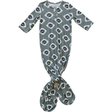Southwest Aztec Ribbed Bamboo Knot Gown for babies, perfect for sleep and play in stylish comfort.