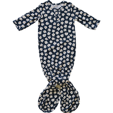 Navy Daisy Ribbed Bamboo Knot Gown for babies, perfect for comfortable sleep and stylish bedding.