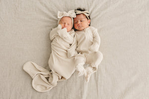 Cream Ribbed Bamboo Knot Gown - MOOGCO Baby