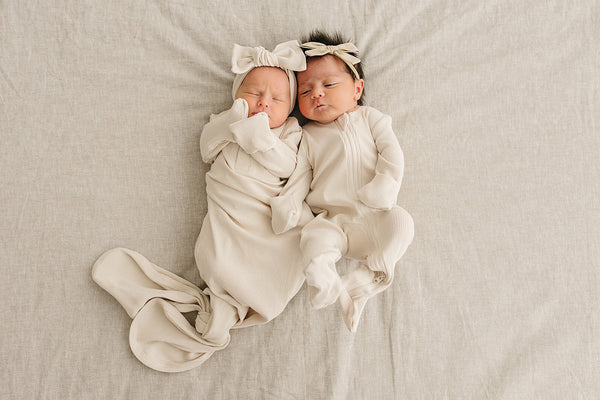 Cream Ribbed Bamboo Knot Gown - MOOGCO Baby