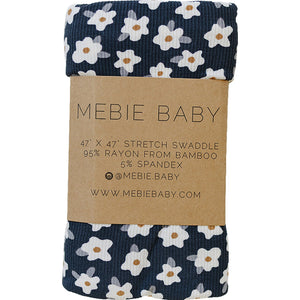 Navy Daisy Ribbed Bamboo Stretch Swaddle