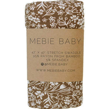 Brown floral ribbed bamboo stretch swaddle for babies, soft and breathable, perfect for cozy swaddling and comfort.