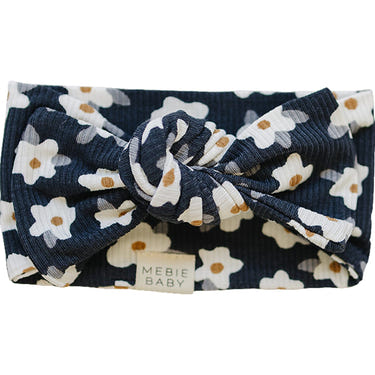 Navy Daisy Ribbed Bamboo Head Wrap for babies, perfect for stylish sleep and comfort.