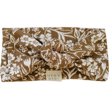 Brown floral ribbed bamboo head wrap for babies, perfect for stylish and comfortable wear.