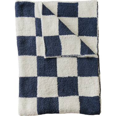 Navy Checkered Plush Blanket - MOOGCO Baby