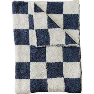 Navy Checkered Plush Blanket