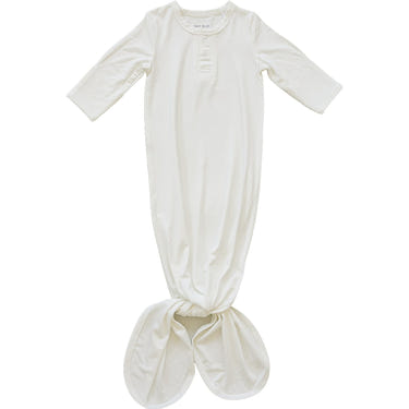 White Bamboo Knot Gown for babies, soft and breathable, perfect for swaddling and comfort during sleep.