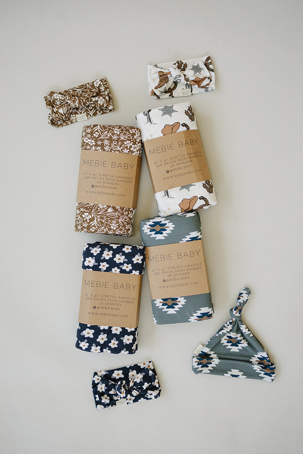 Navy Daisy Ribbed Bamboo Head Wrap