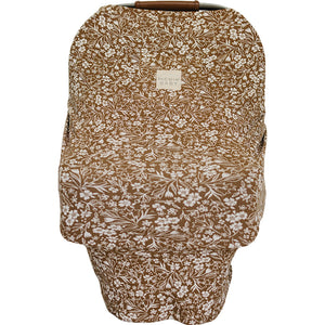 Brown floral ribbed bamboo multi-use cover for babies, perfect for nursing, stroller, and car seat use.