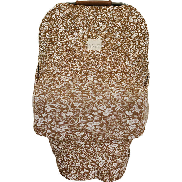 Brown floral ribbed bamboo multi-use cover for babies, perfect for nursing, stroller, and car seat use.