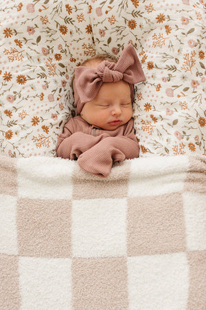 Taupe Checkered Plush Blanket - MOOGCO Baby