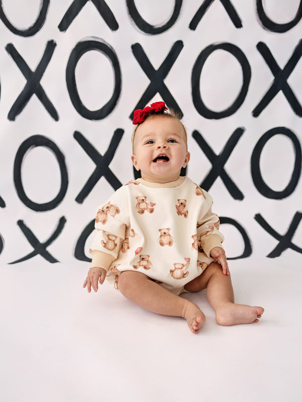 Teddy Bear Hearts Sweatshirt Romper