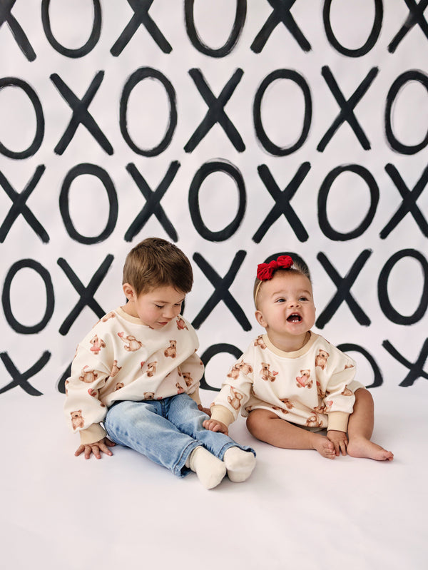 Teddy Bear Hearts Sweatshirt Romper