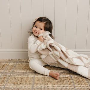 Taupe Checkered Plush Blanket - MOOGCO Baby