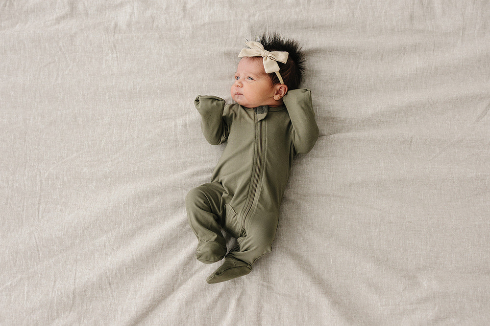 Olive Bamboo Footed Zipper - MOOGCO Baby
