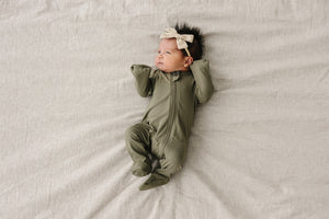 Olive Bamboo Footed Zipper - MOOGCO Baby