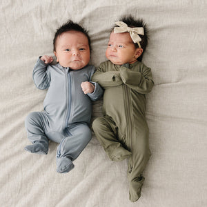 Olive Bamboo Footed Zipper - MOOGCO Baby