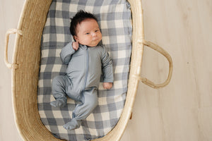 Dusty Blue Bamboo Footed Zipper - MOOGCO Baby