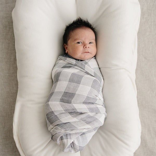 Coastal Plaid Muslin Swaddle Blanket - MOOGCO Baby