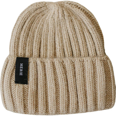 Tan chunky knit beanie for babies, perfect for warmth and style in cooler weather.