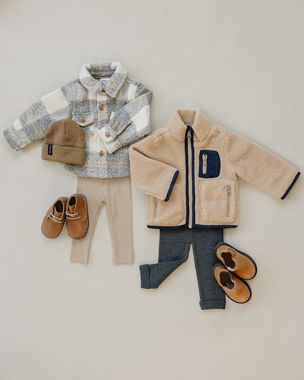 Sherpa zip-up jacket for babies, cozy and stylish, shown from angle 6. Perfect for warmth and comfort.
