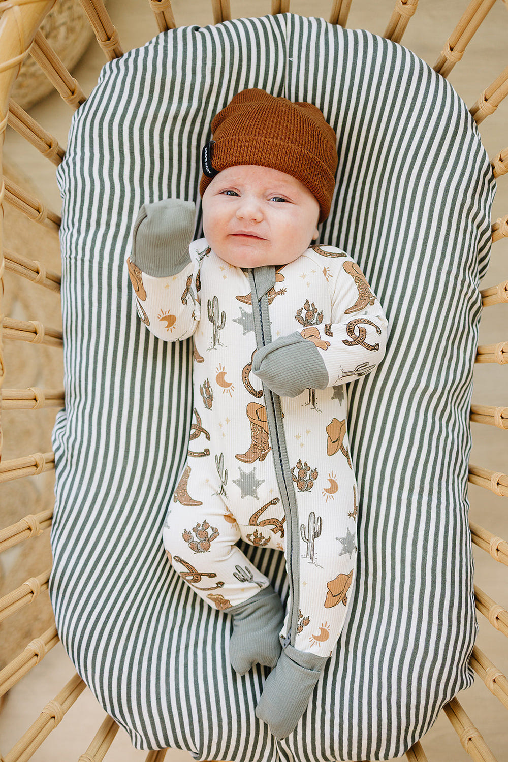 Outlaw Cowboy Ribbed Bamboo Zipper for cozy baby bedding and sleep comfort.