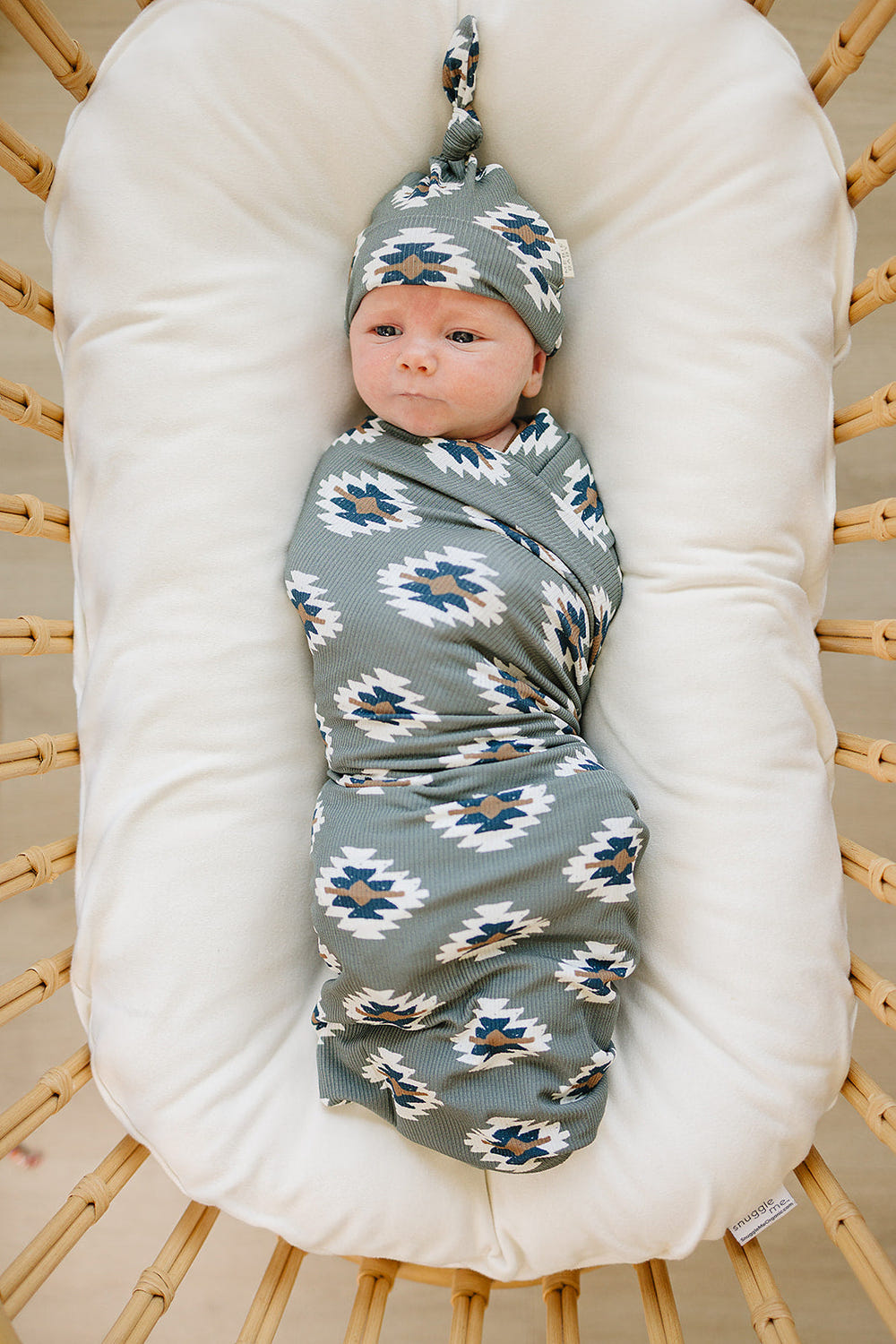 Southwest Aztec ribbed bamboo newborn knot hat for stylish baby headwear.