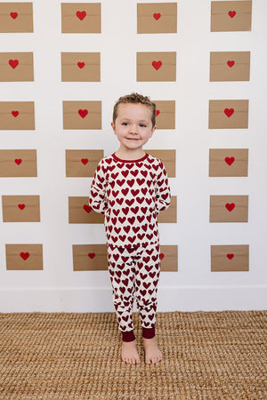Hearts Ribbed Bamboo Cozy Set for babies, two-piece bundle in soft fabric, shown from angle 2.