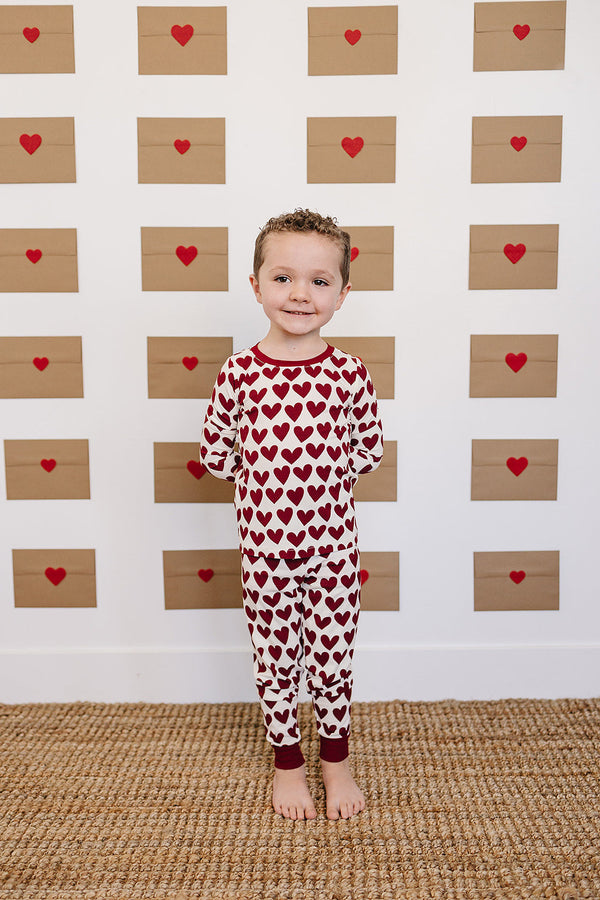 Hearts Ribbed Bamboo Cozy Set for babies, two-piece bundle in soft fabric, shown from angle 2.