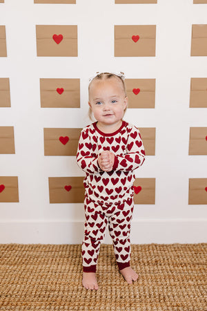 Hearts Ribbed Bamboo Cozy Set for babies, featuring soft, breathable fabric in a stylish two-piece design.