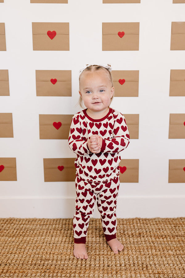 Hearts Ribbed Bamboo Cozy Set for babies, featuring soft, breathable fabric in a stylish two-piece design.