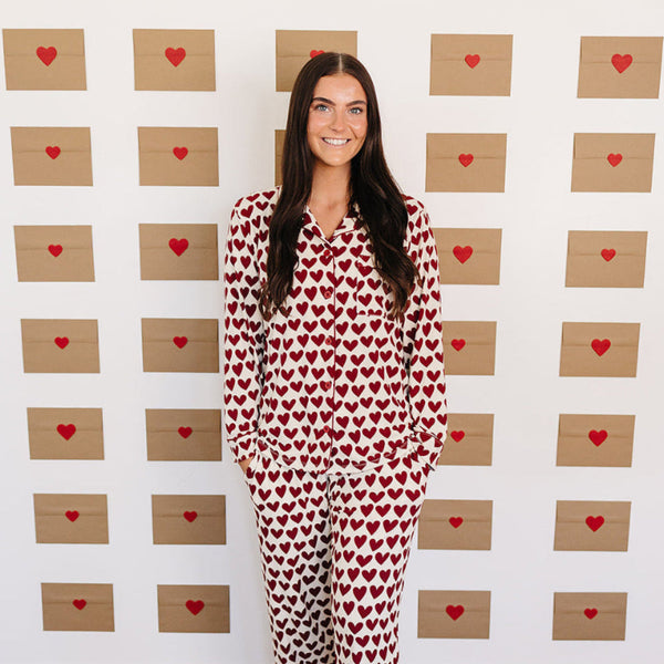 "Adult Hearts Pajama Set for Maternity & Nursing - Comfortable and stylish sleepwear for new moms."