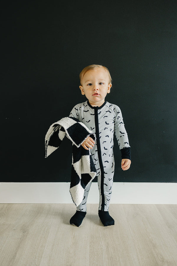 Black + White Checkered Plush Blanket