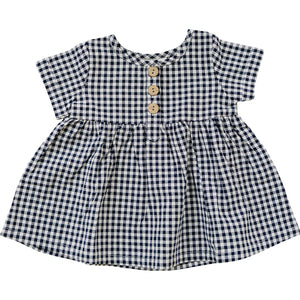 Navy gingham linen cotton dress for babies, stylish and comfortable clothing for little ones.