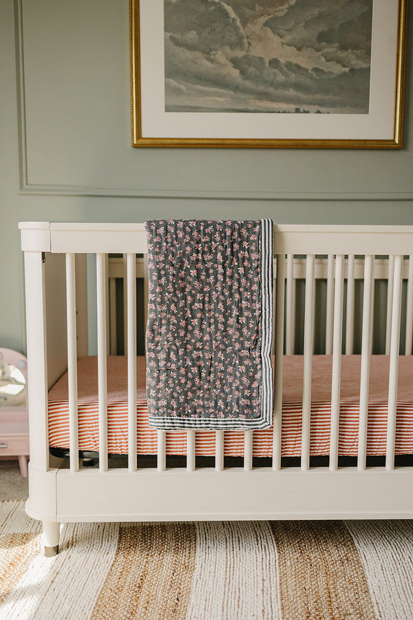 Olive Bloom + Green Stripes Muslin Quilt