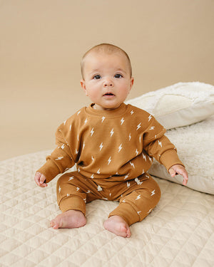 Baby jogger set in Fall Bolts design, perfect two-piece outfit for stylish comfort.