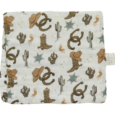 Outlaw Cowboy Muslin Burp Cloth for babies, soft and stylish, perfect for feeding and drool protection.