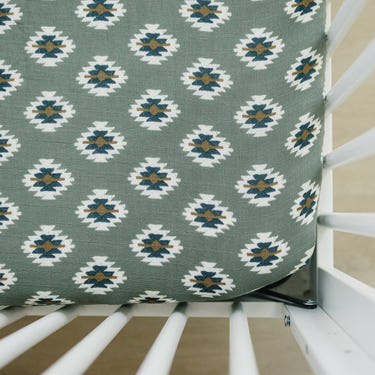 Southwest Aztec muslin crib sheet for stylish and comfortable baby bedding.