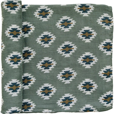 Southwest Aztec Muslin Swaddle Blanket for babies, featuring a stylish design and soft, breathable fabric.