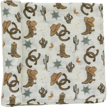 Outlaw Cowboy Muslin Swaddle Blanket for babies - soft, breathable, and stylish for cozy swaddling.