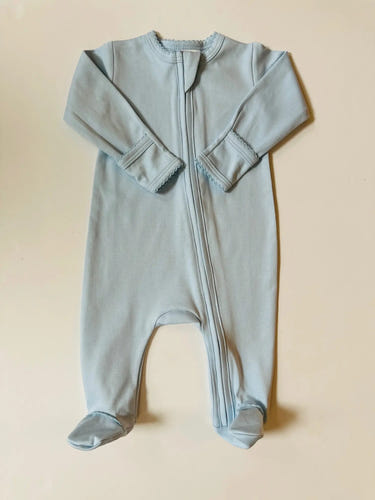 Stroller Society Pima Cotton Zipper Footies for infants, soft and stylish onesie in a cozy design.