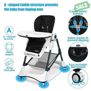 A-Shaped High Chair with 4 Lockable Wheels-Black Black High Chairs