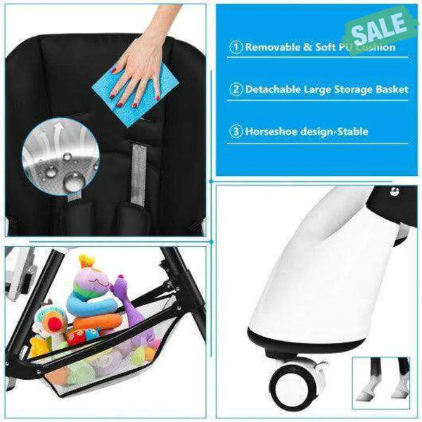 A-Shaped High Chair with 4 Lockable Wheels-Black High Chairs