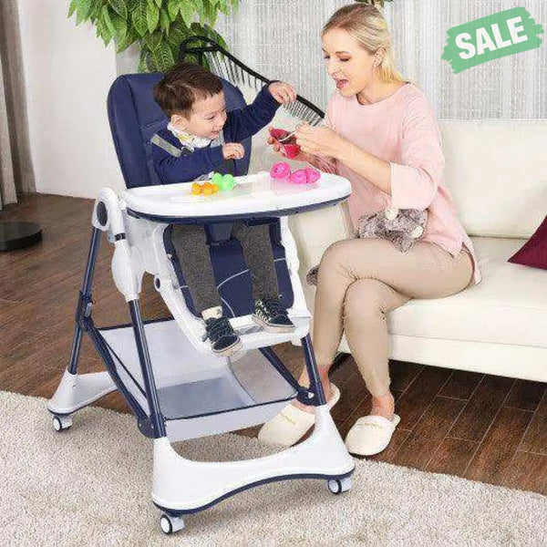 A-Shaped High Chair with 4 Lockable Wheels-Black High Chairs