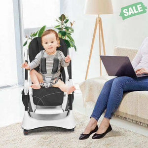 A-Shaped High Chair with 4 Lockable Wheels-Black High Chairs