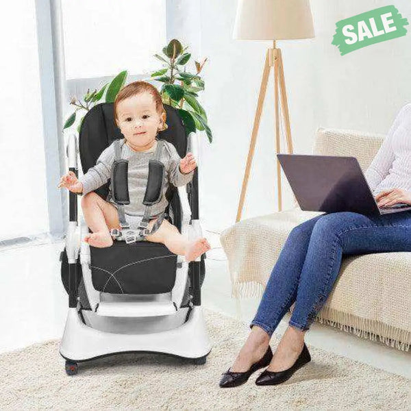 A-Shaped High Chair with 4 Lockable Wheels-Black High Chairs