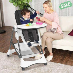 A-Shaped High Chair with 4 Lockable Wheels-Black High Chairs
